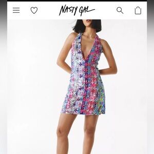 Nast Gal Premium Sequin Halterneck Dress, pink purple